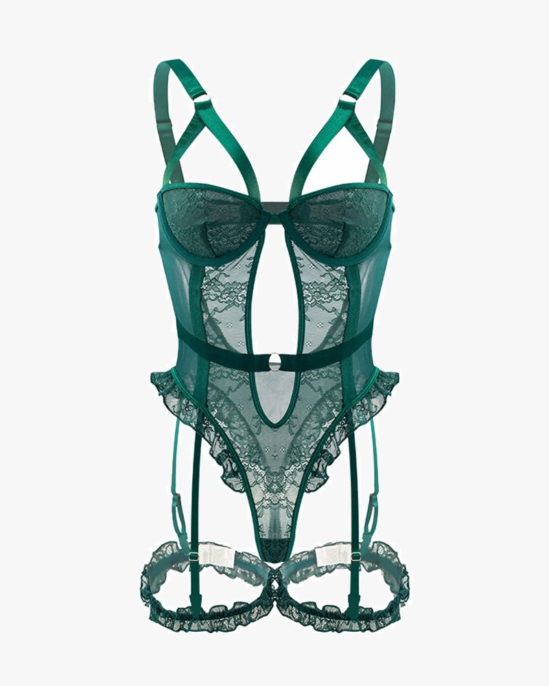 Backless Lace Garter Teddy With Leg Rings