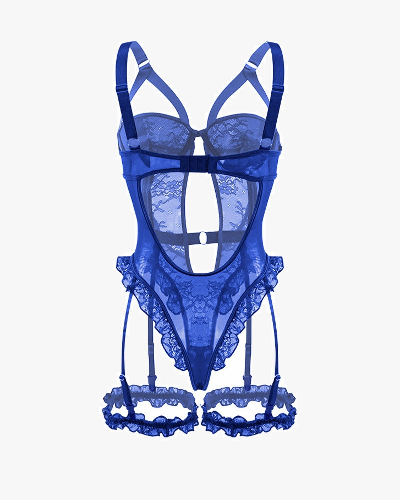 Backless Lace Garter Teddy With Leg Rings