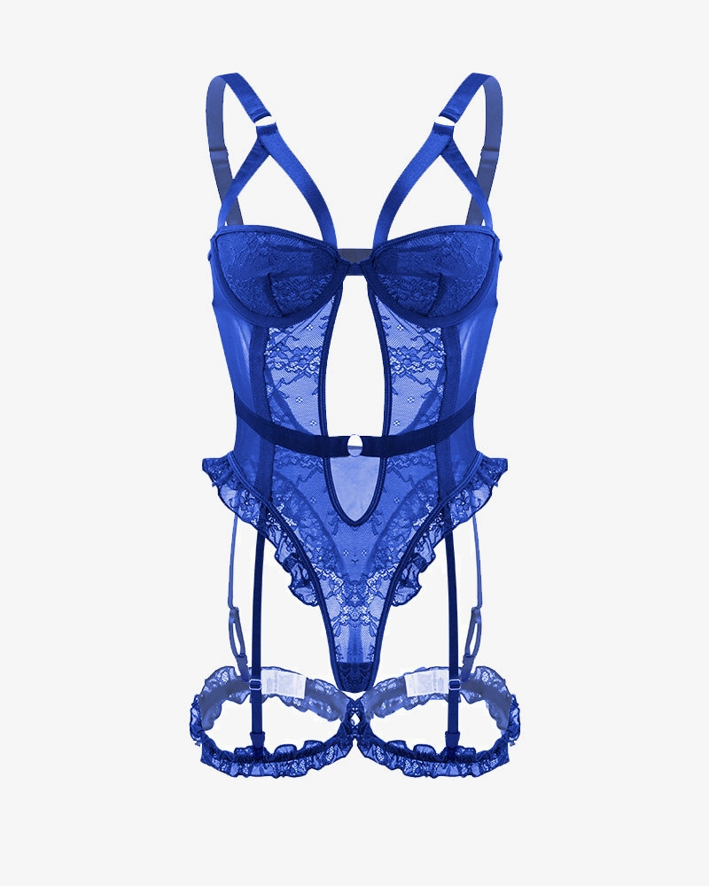Backless Lace Garter Teddy With Leg Rings