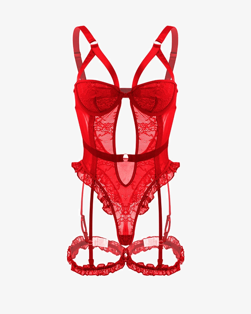 Backless Lace Garter Teddy With Leg Rings