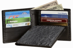Black Ostrich Bifold Wallet