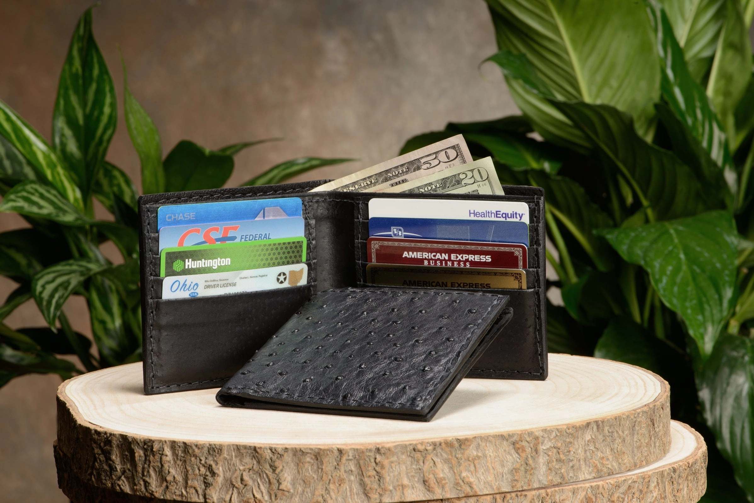 Black Ostrich Bifold Wallet