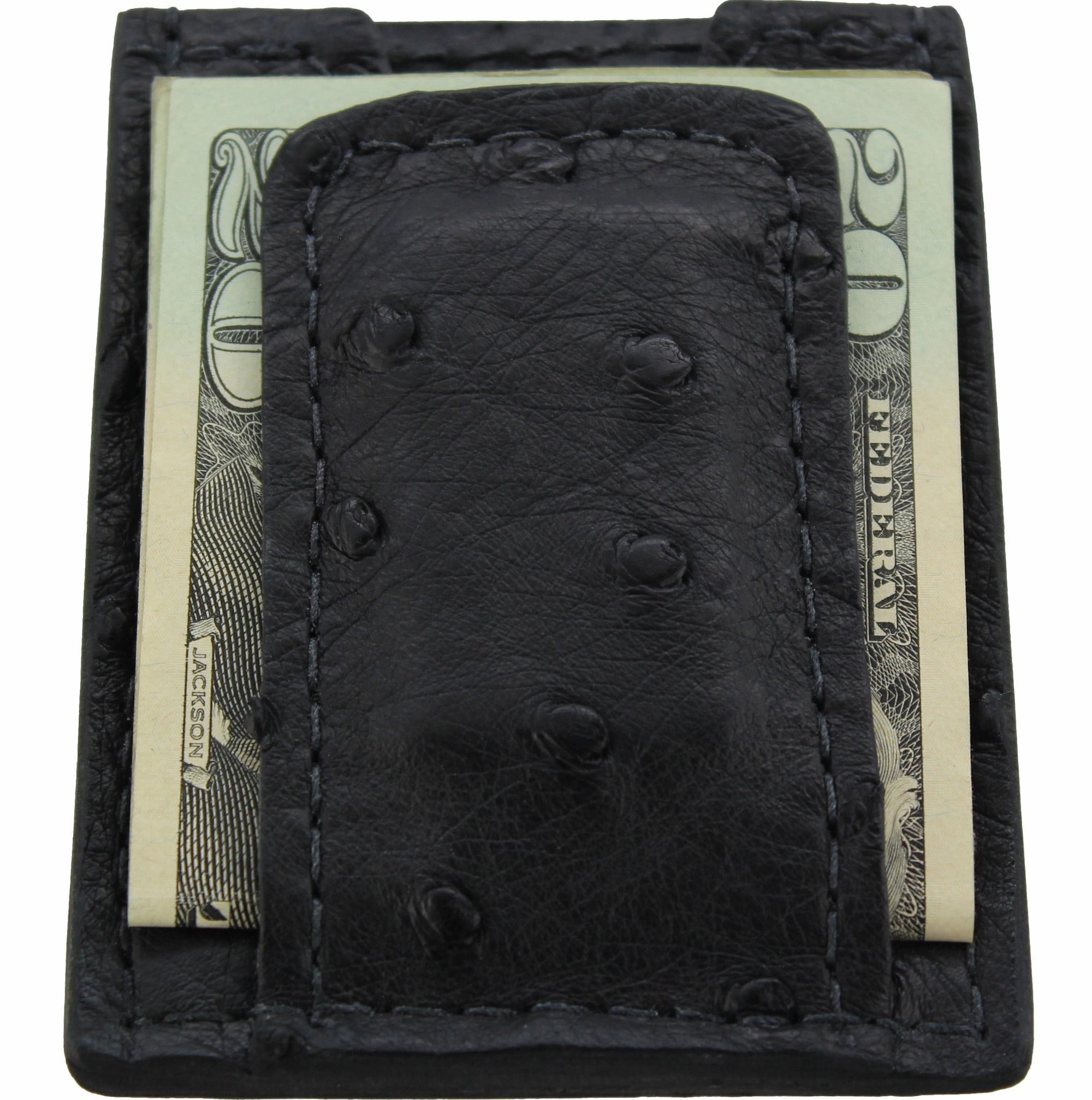 Black Ostrich Money Clip Wallet With Credit Card Slots