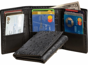 Black Ostrich Trifold Wallet
