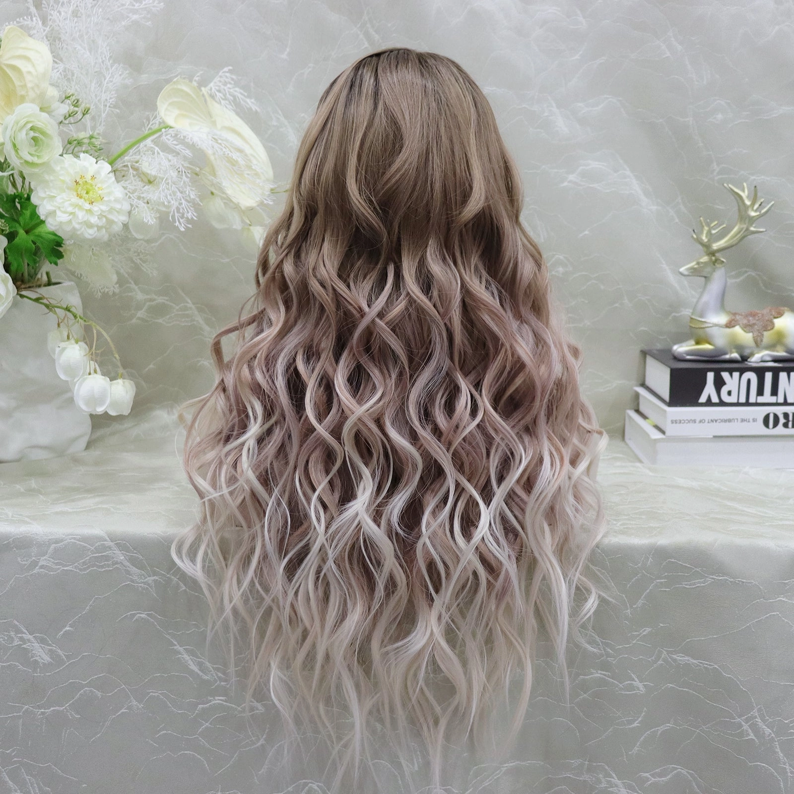 Brenda Collection-Amelia glueless Apricot color with wavy style 13*4 free parting with adjustable bands