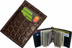 Brown Alligator Bifold Slim Profile Wallet With Money Clip