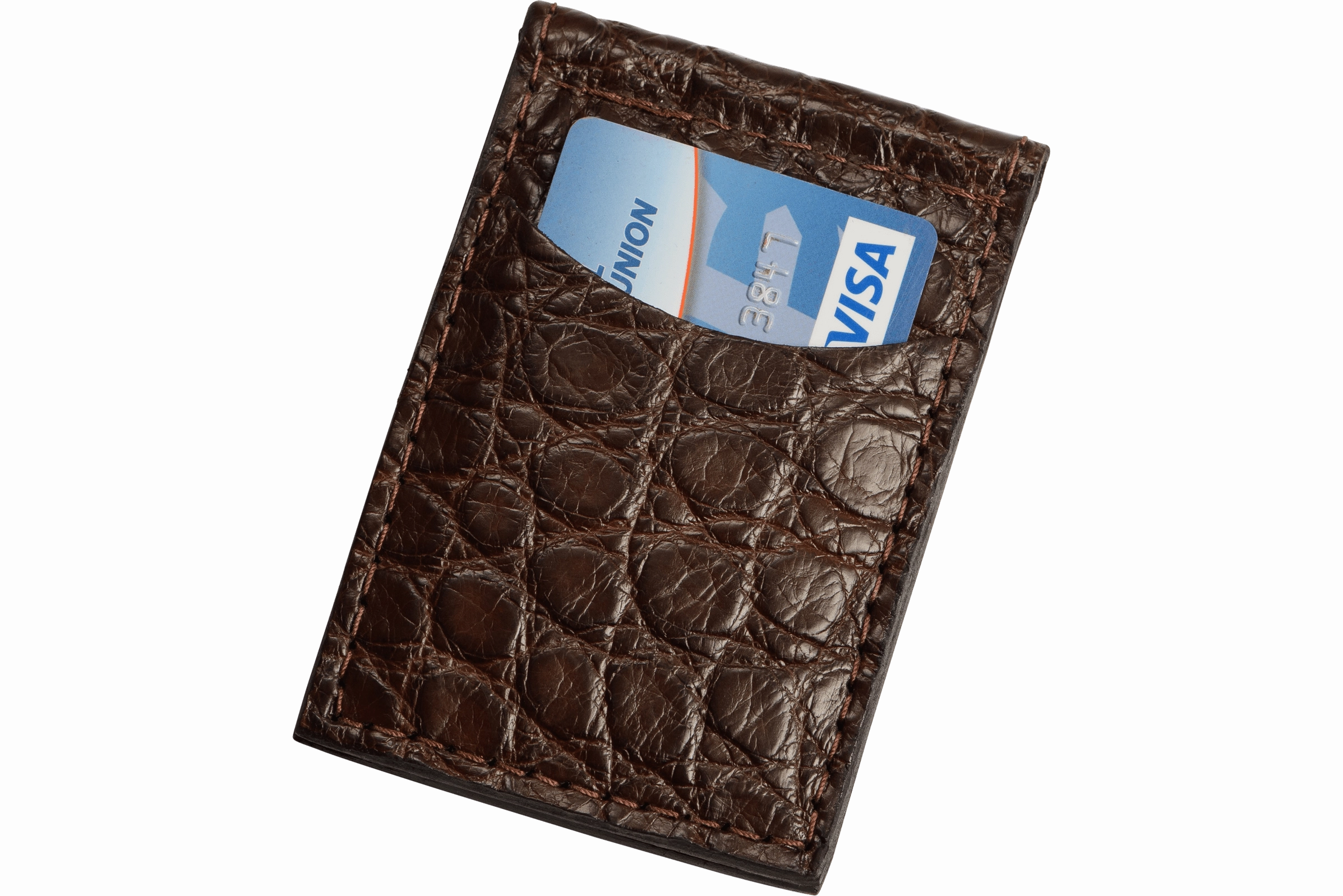 Brown Alligator Bifold Slim Profile Wallet With Money Clip