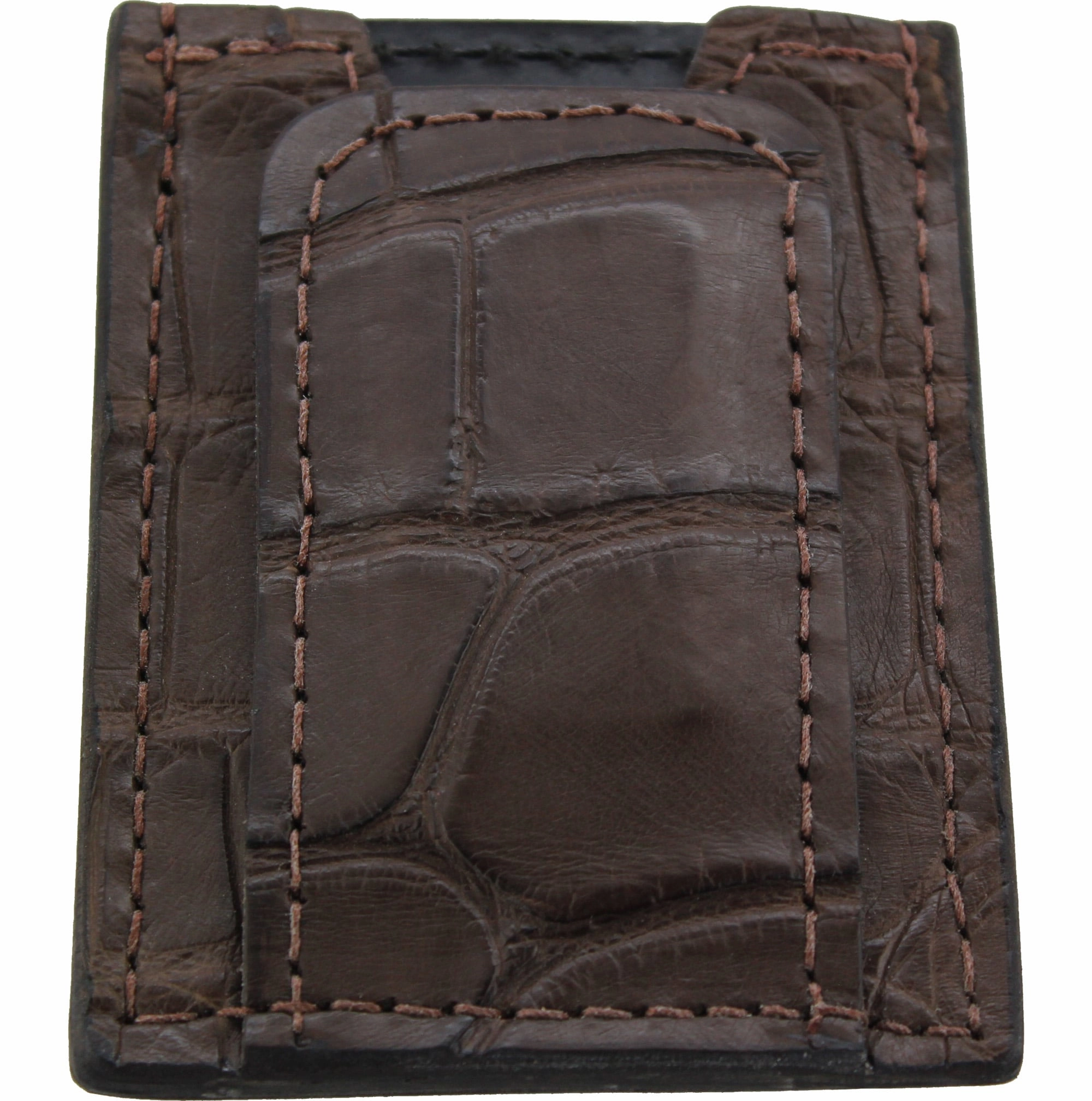 Brown Alligator Money Clip Wallet With Credit Card Slots