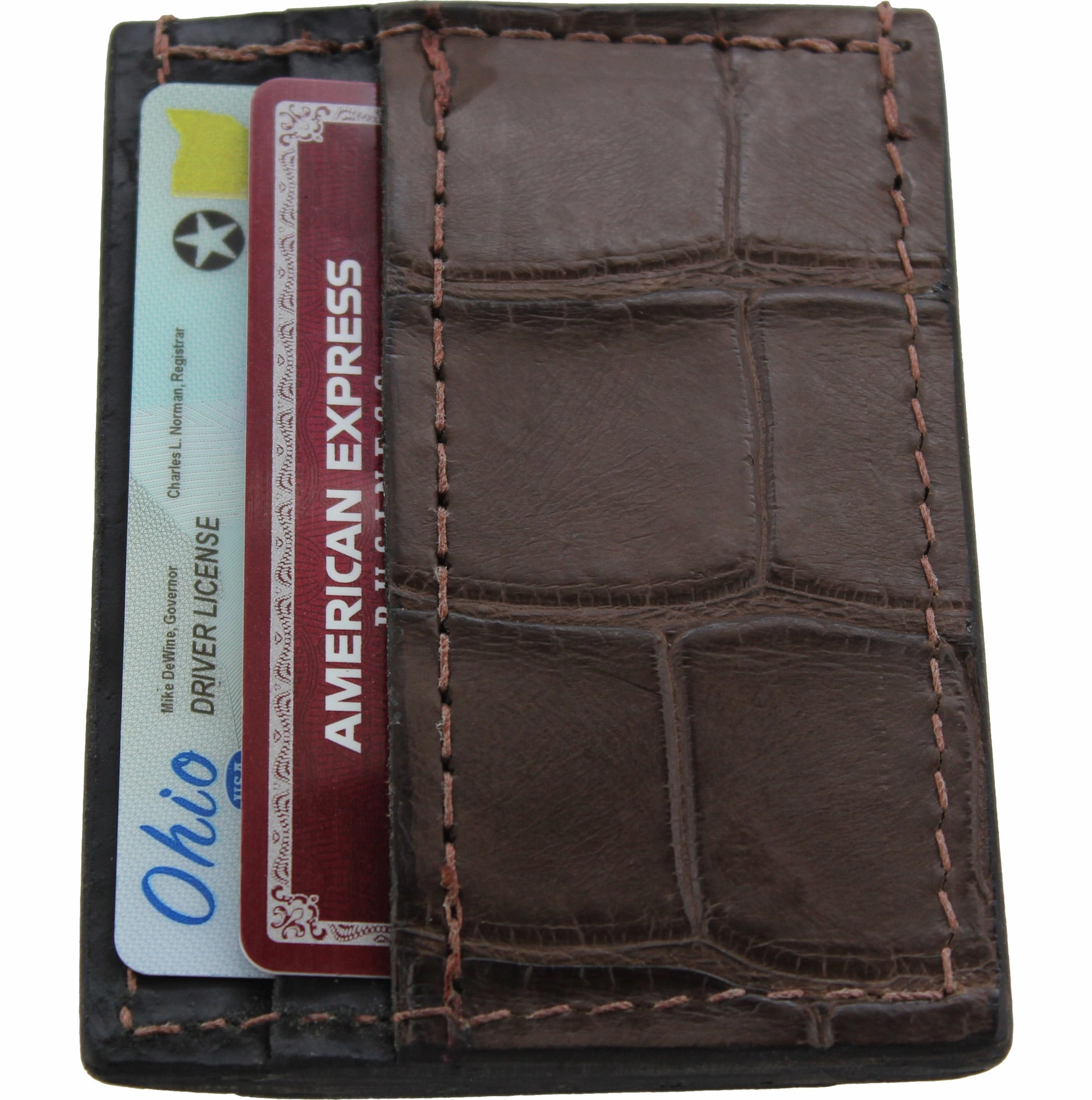 Brown Alligator Money Clip Wallet With Credit Card Slots