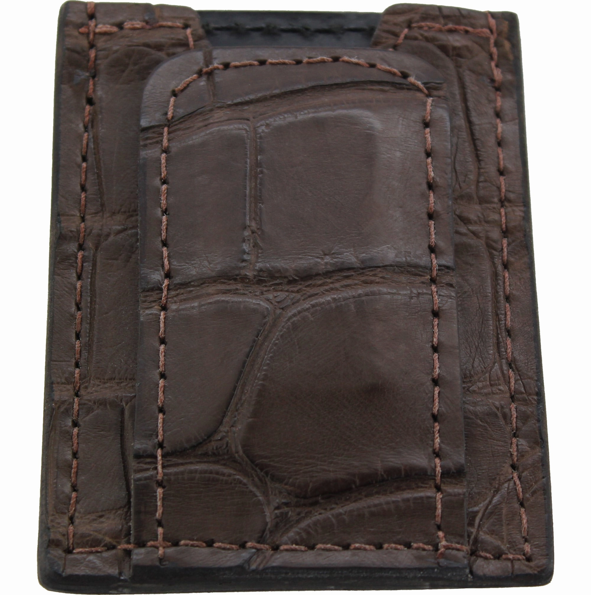 Brown Alligator Money Clip Wallet With Credit Card Slots