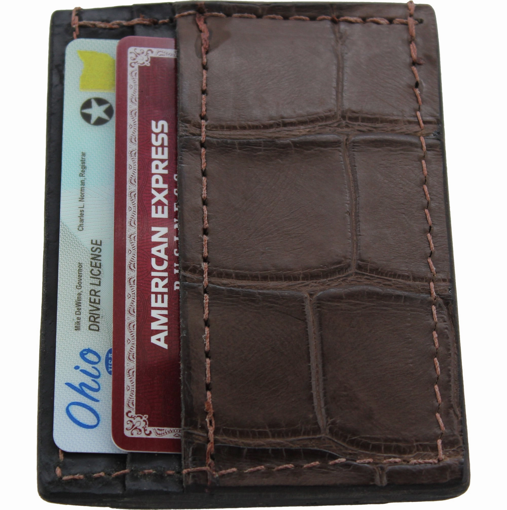 Brown Alligator Money Clip Wallet With Credit Card Slots