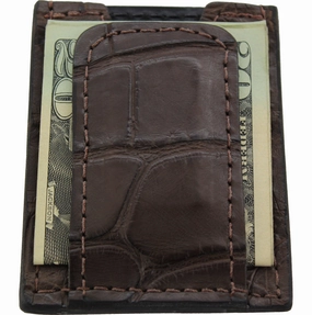 Brown Alligator Money Clip Wallet With Credit Card Slots