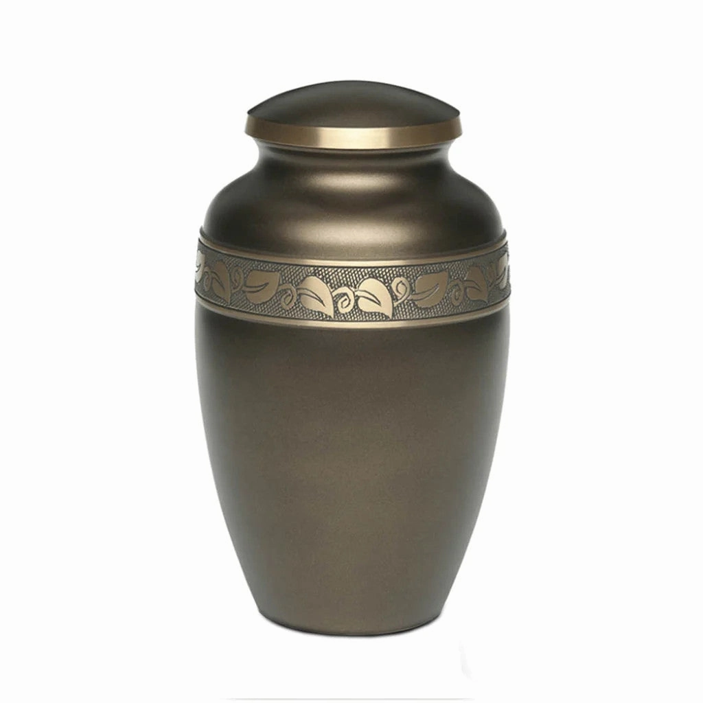 Brown Brass Urn with Jasmine Leaf Art