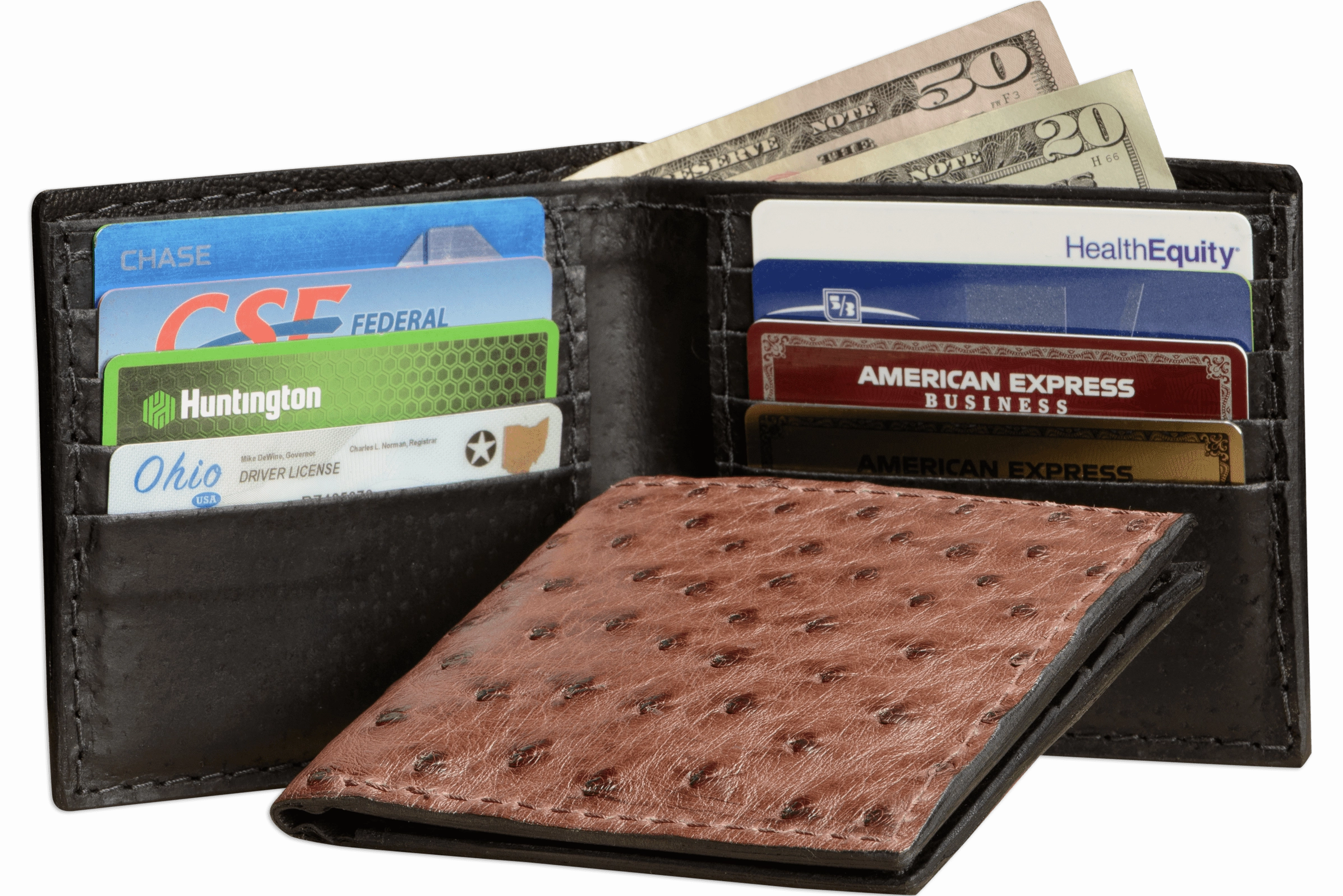Brown Ostrich Bifold Wallet