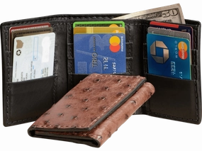 Brown Ostrich Trifold Wallet