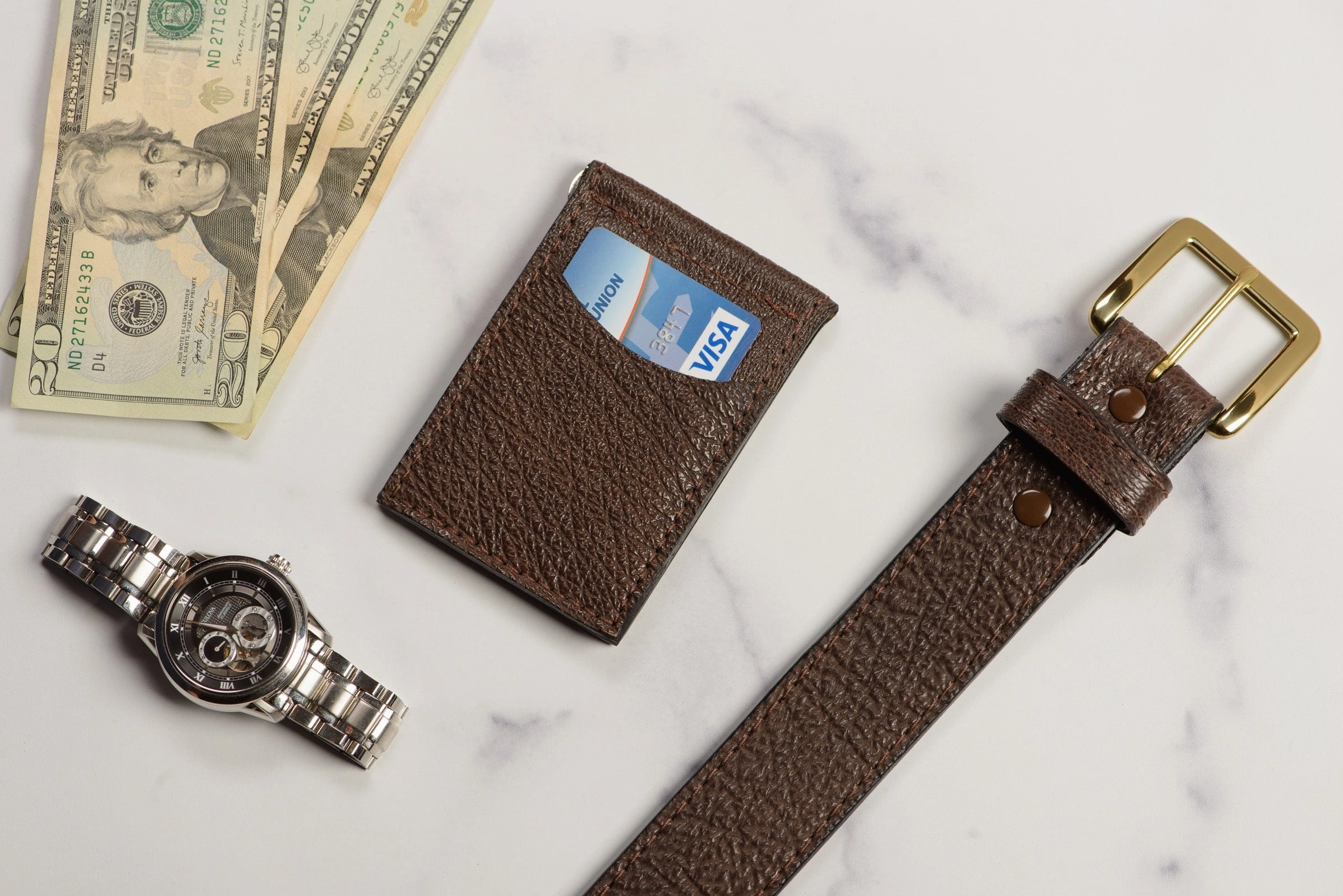Brown Shark Bifold Slim Profile Wallet With Money Clip