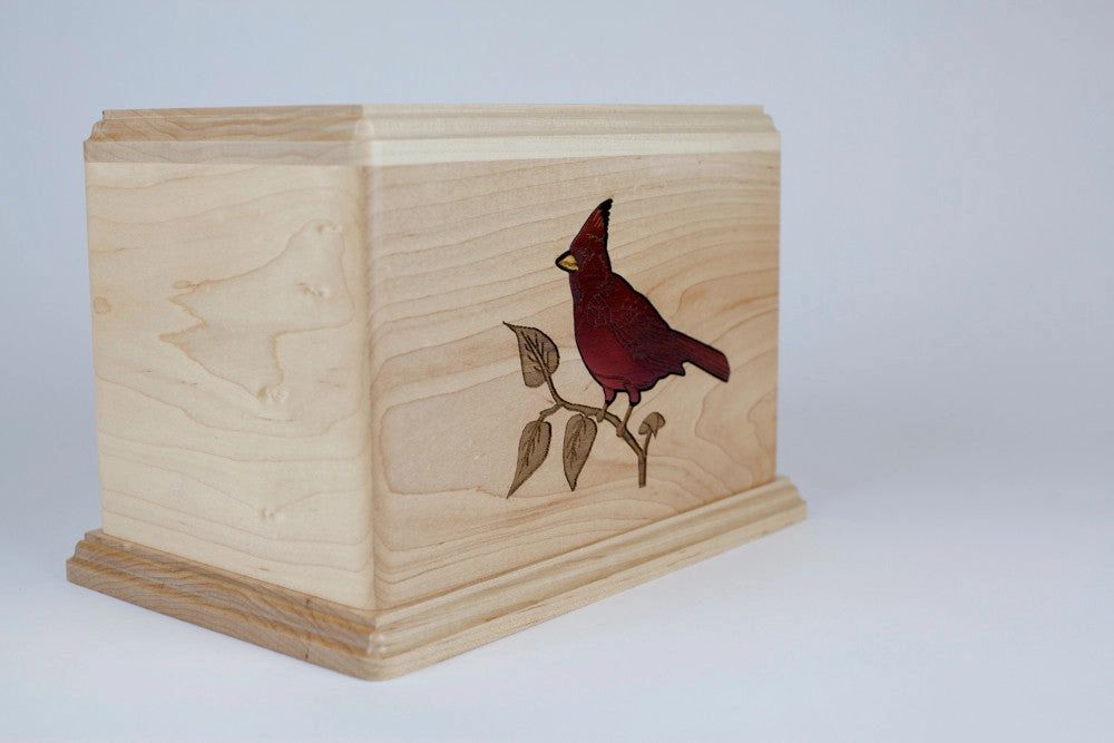 Cardinal Inlay Art Wood Cremation Urn