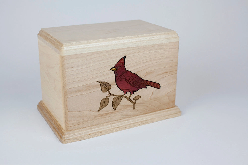 Cardinal Inlay Art Wood Cremation Urn