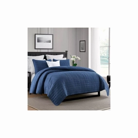 Cathay Home KKQLT3-001-FQNV Swift Home Crinkle Enzyme Wash Quilted Coverlet/Bedspread- Full/Queen Navy