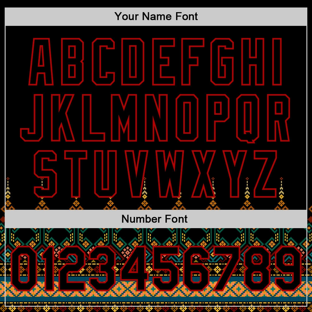 Custom Black Red 3D Pattern Design Traditional African Ethnic Style Authentic Baseball Jersey