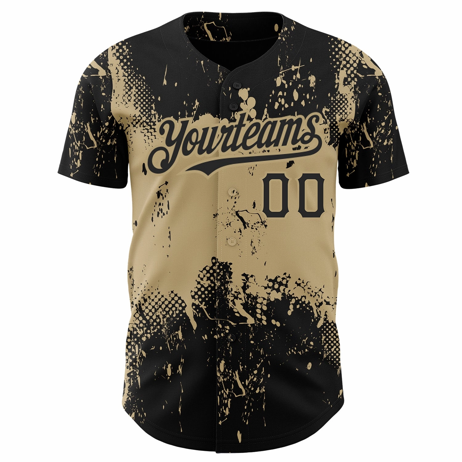 Custom Black Vegas Gold 3D Pattern Design Abstract Splatter Grunge Art Authentic Baseball Jersey