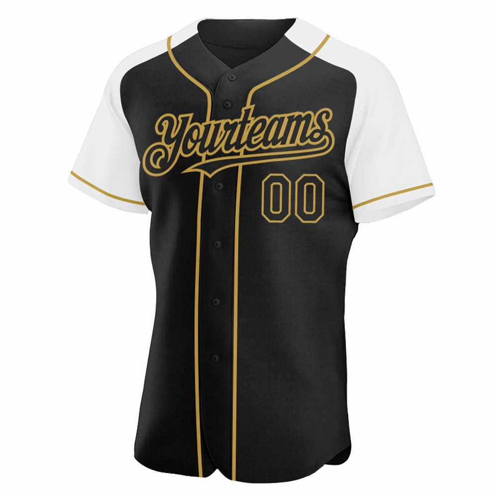 Custom Black White-Old Gold Authentic Raglan Sleeves Baseball Jersey