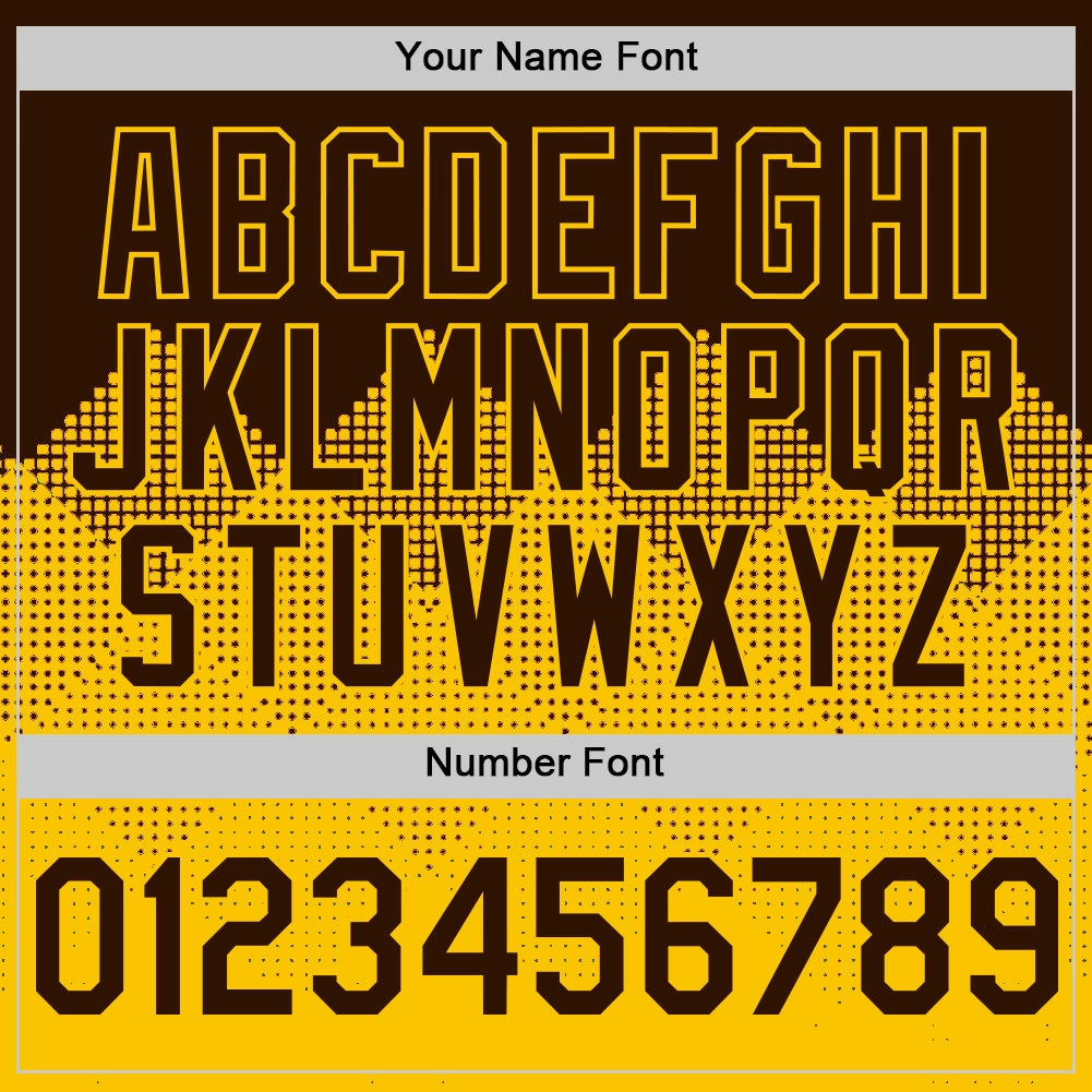 Custom Brown Gold 3D Pattern Design Gradient Square Shapes Authentic Baseball Jersey