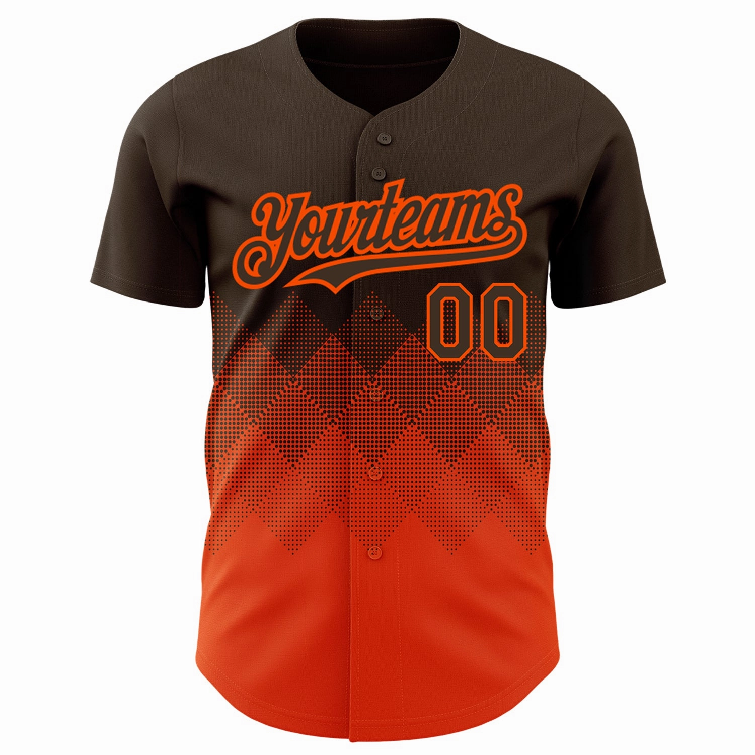 Custom Brown Orange 3D Pattern Design Gradient Square Shapes Authentic Baseball Jersey