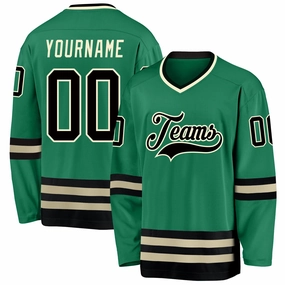 Custom Kelly Green Black-Cream Hockey Jersey