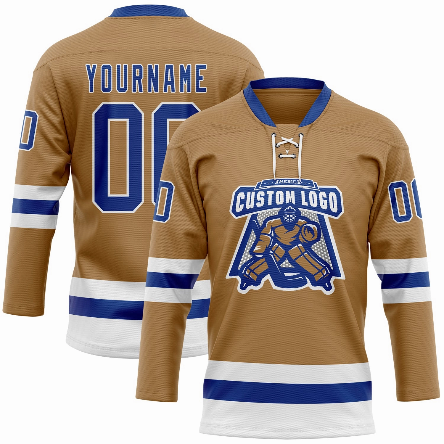 Custom Old Gold Royal-White Hockey Lace Neck Jersey