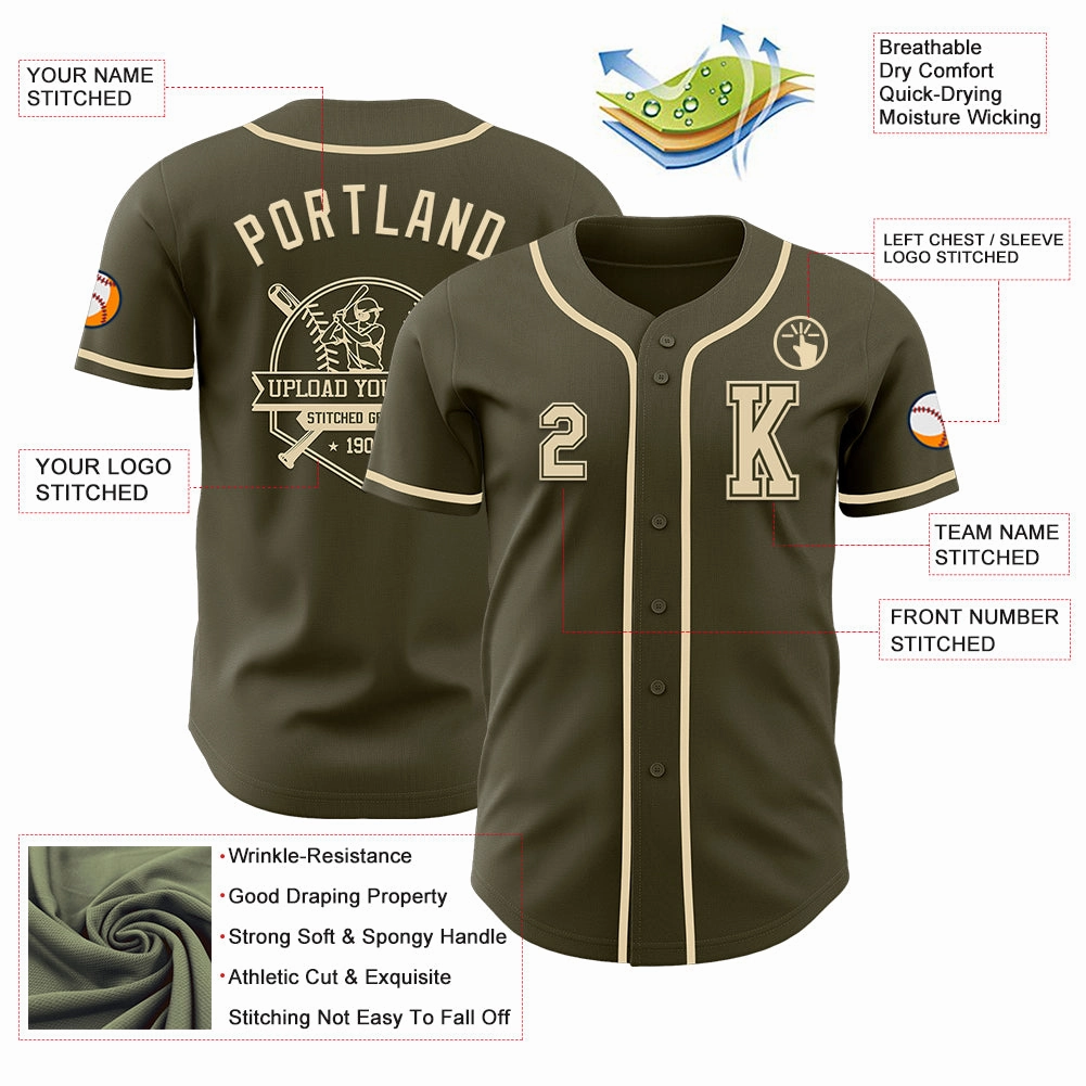 Custom Olive Cream Authentic Salute To Service Baseball Jersey