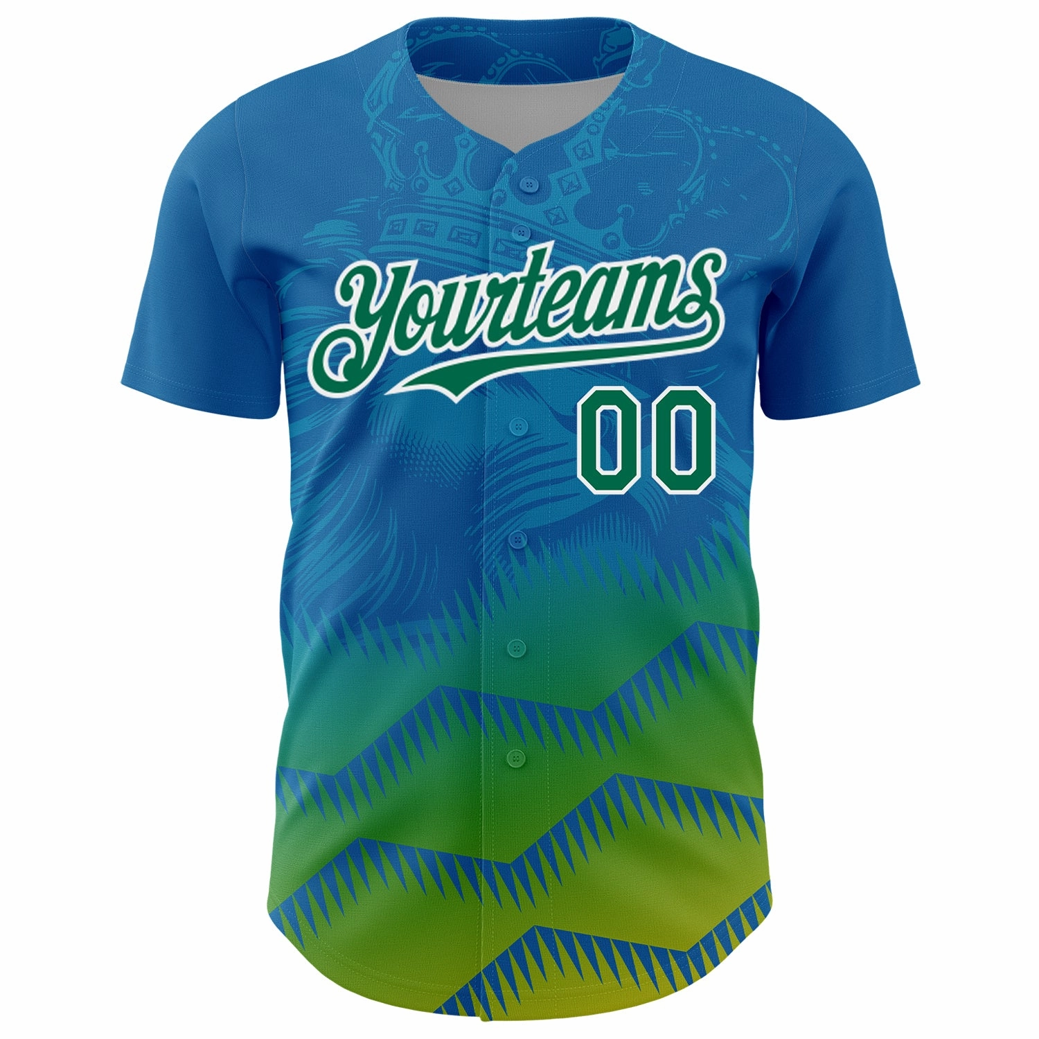 Custom Panther Blue Kelly Green-White 3D Pattern Design Animal Lion Authentic Baseball Jersey