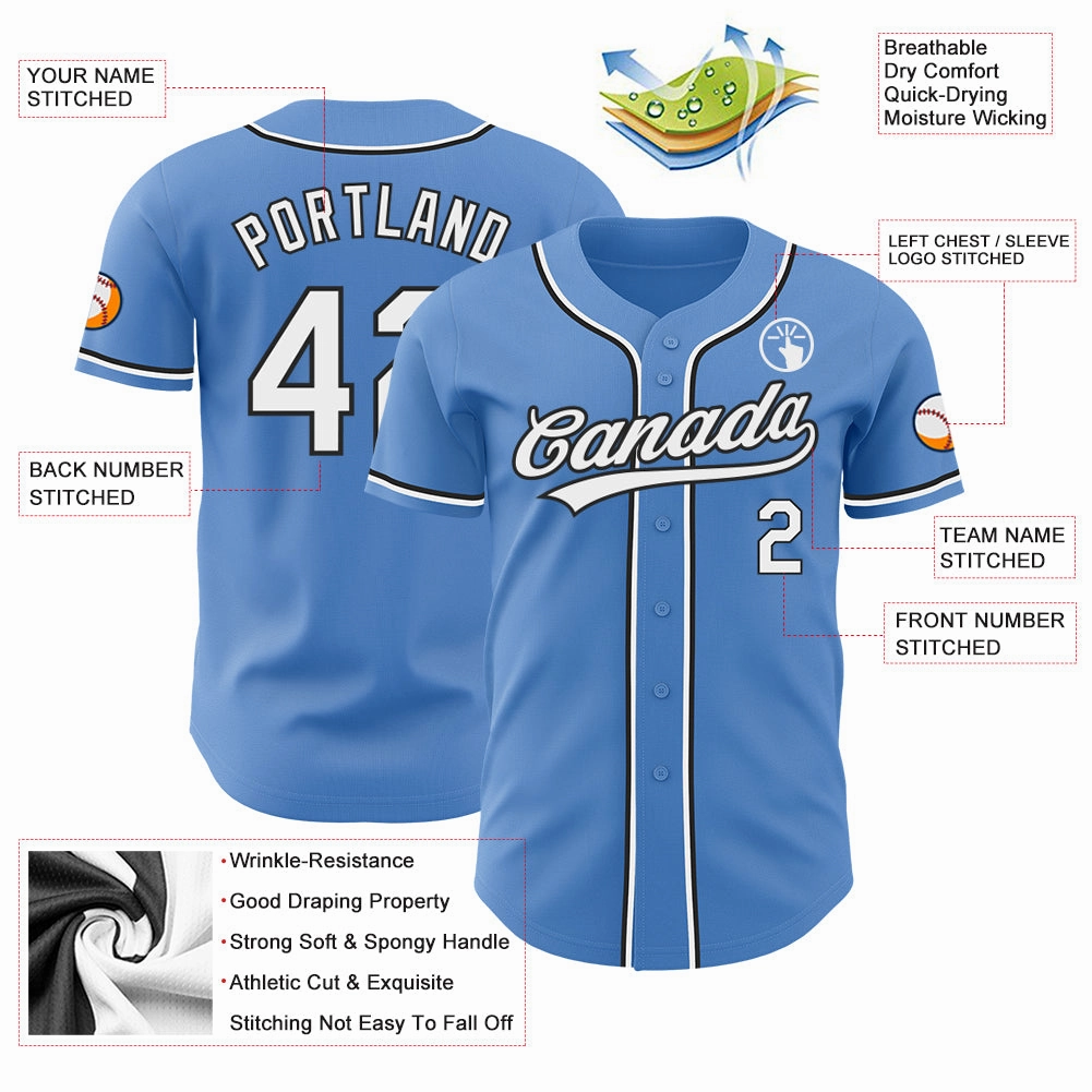 Custom Powder Blue White-Black Authentic Baseball Jersey