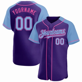 Custom Purple Light Blue-Pink Authentic Raglan Sleeves Baseball Jersey