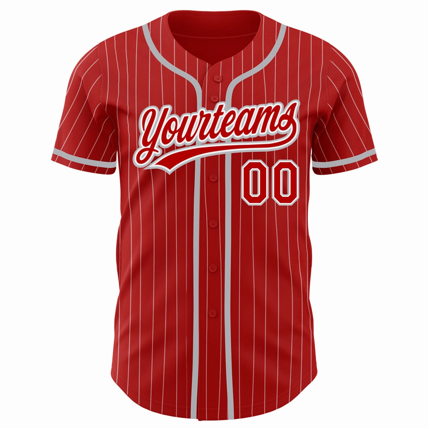 Custom Red White Pinstripe Gray Authentic Baseball Jersey