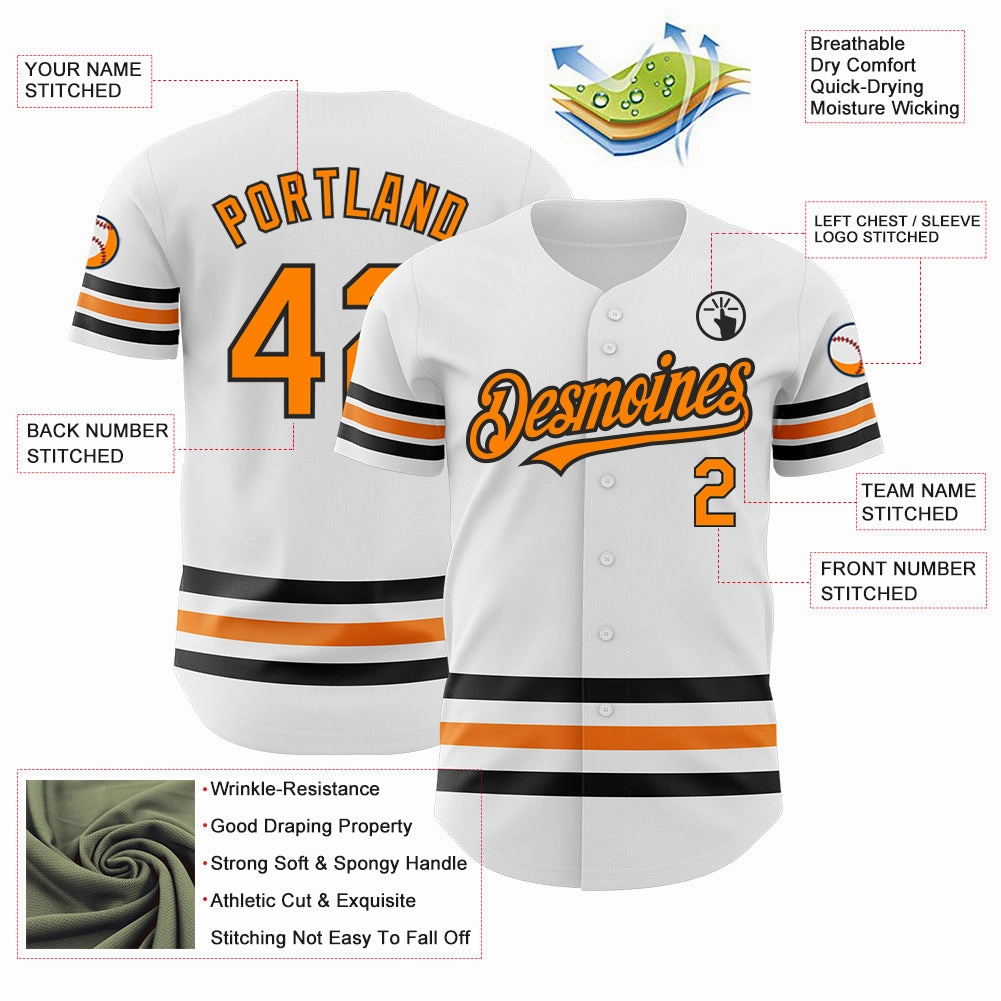 Custom White Bay Orange-Black Line Authentic Baseball Jersey