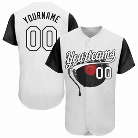 Custom White Black 3D Pattern Design Music Festival Vintage Vinyl Record Authentic Baseball Jersey