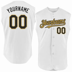 Custom White Black-Old Gold Authentic Sleeveless Baseball Jersey