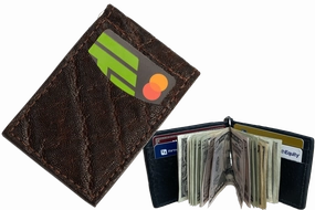Dark Brown Elephant Bifold Slim Profile Wallet With Money Clip