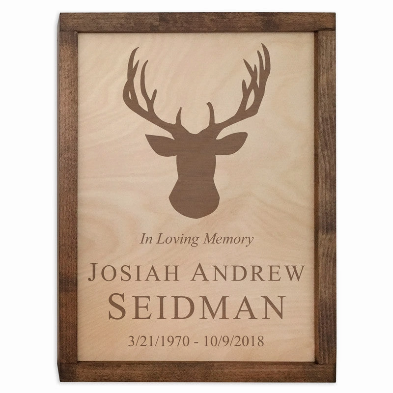 Deer Antlers Wall Mounted Wood Cremation Urn Plaque