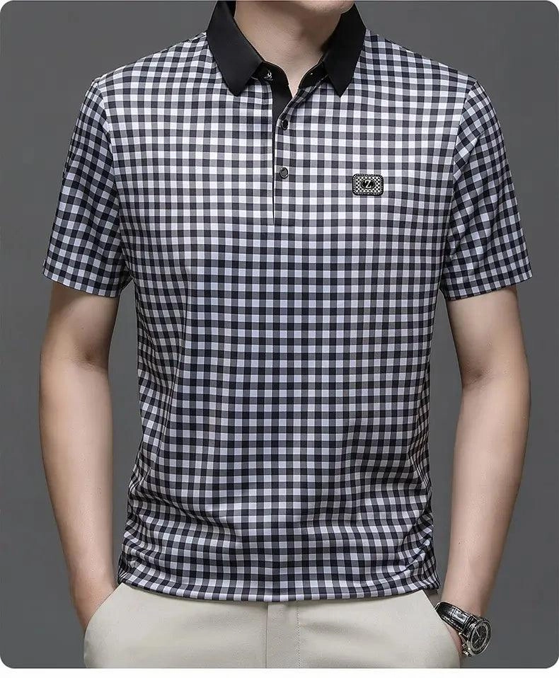 DomiGe Men's Summer Ice Silk Polo Shirt Business Casual Short Sleeve