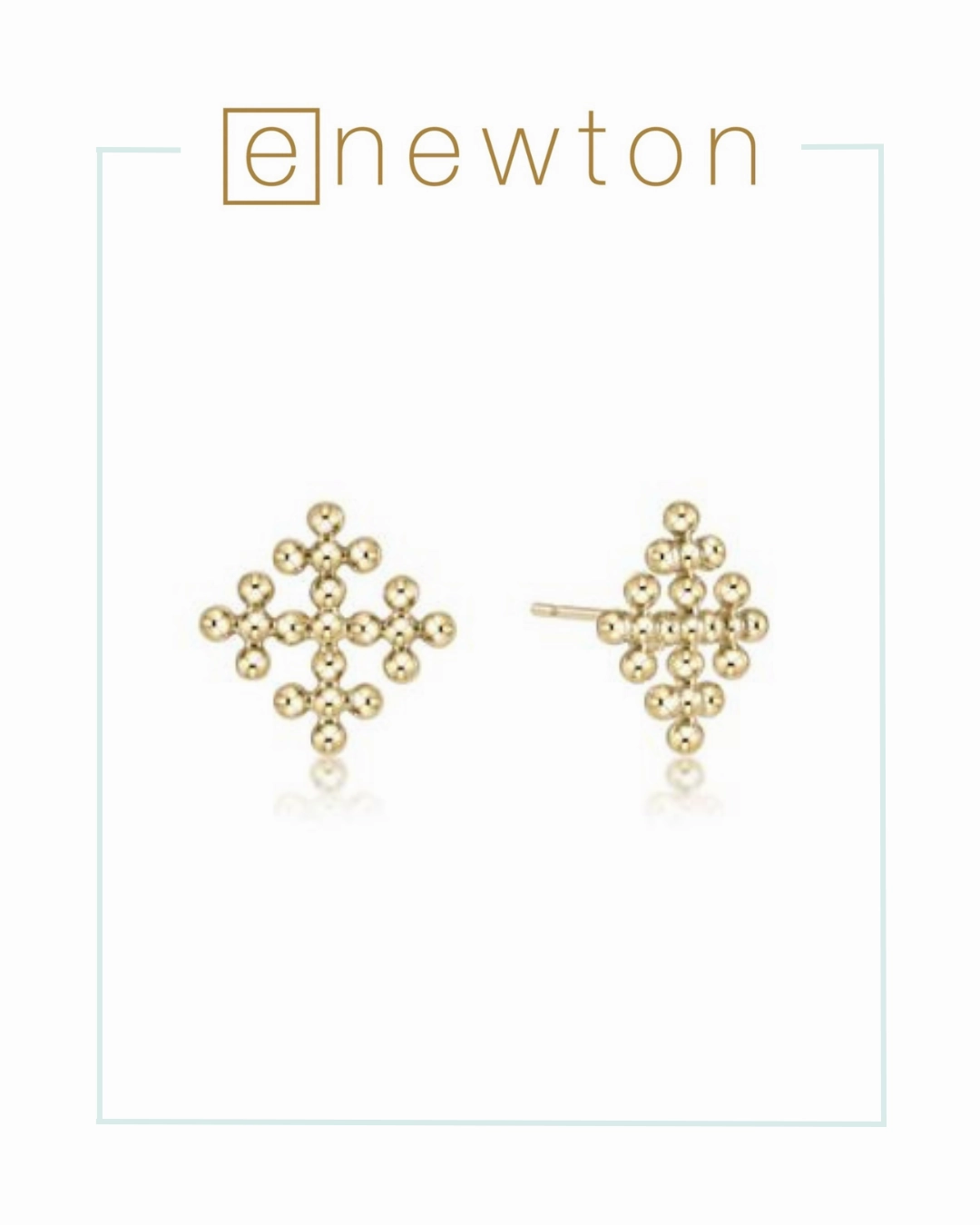 E Newton Classic Beaded Signature Cross Encompass Stud - Gold