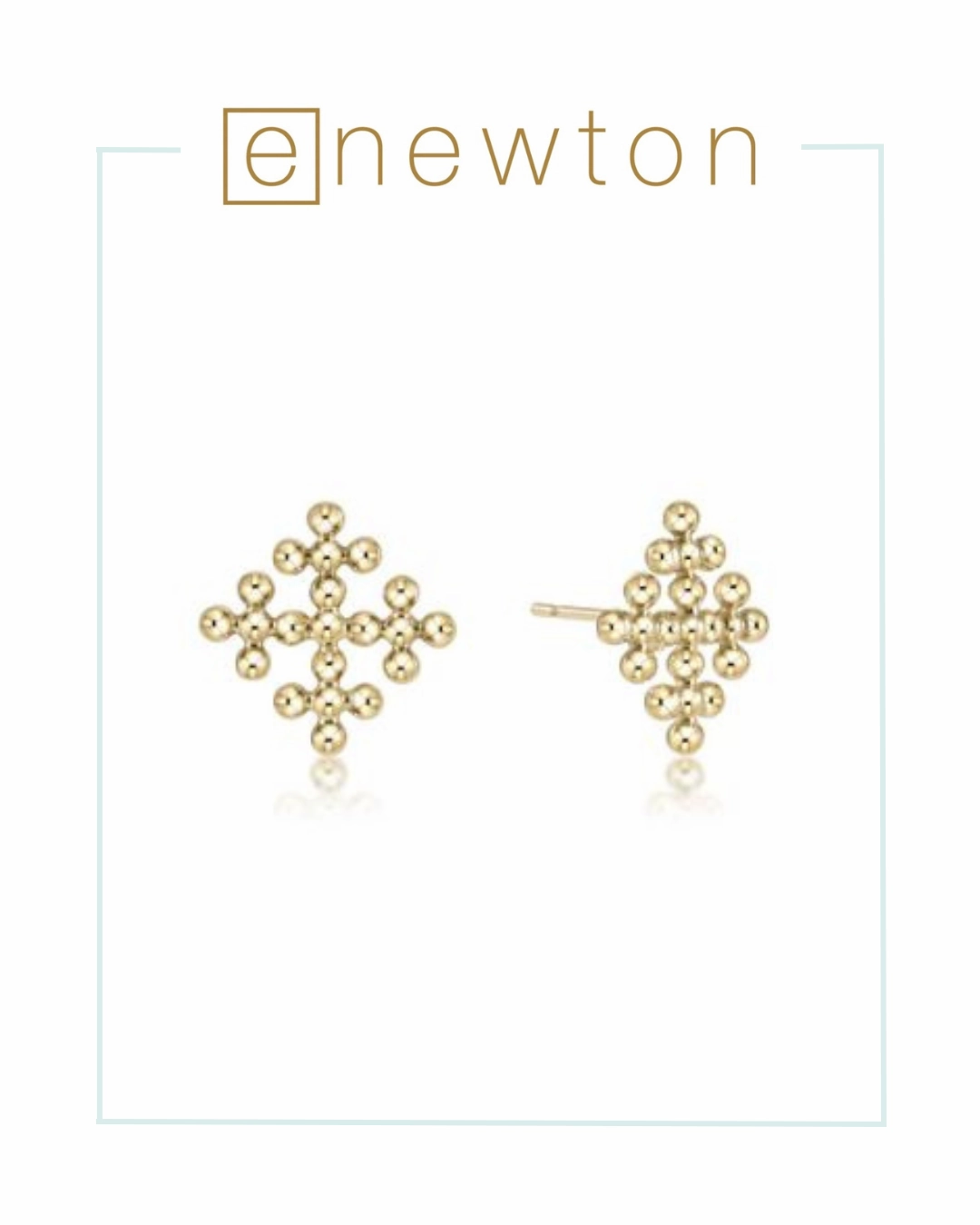 E Newton Classic Beaded Signature Cross Encompass Stud - Gold