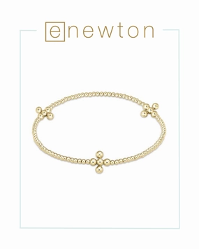 E Newton Signature Cross Gold Pattern 2mm Bead Bracelet - Classic Beaded Signature Cross Gold - 3mm Bead Gold