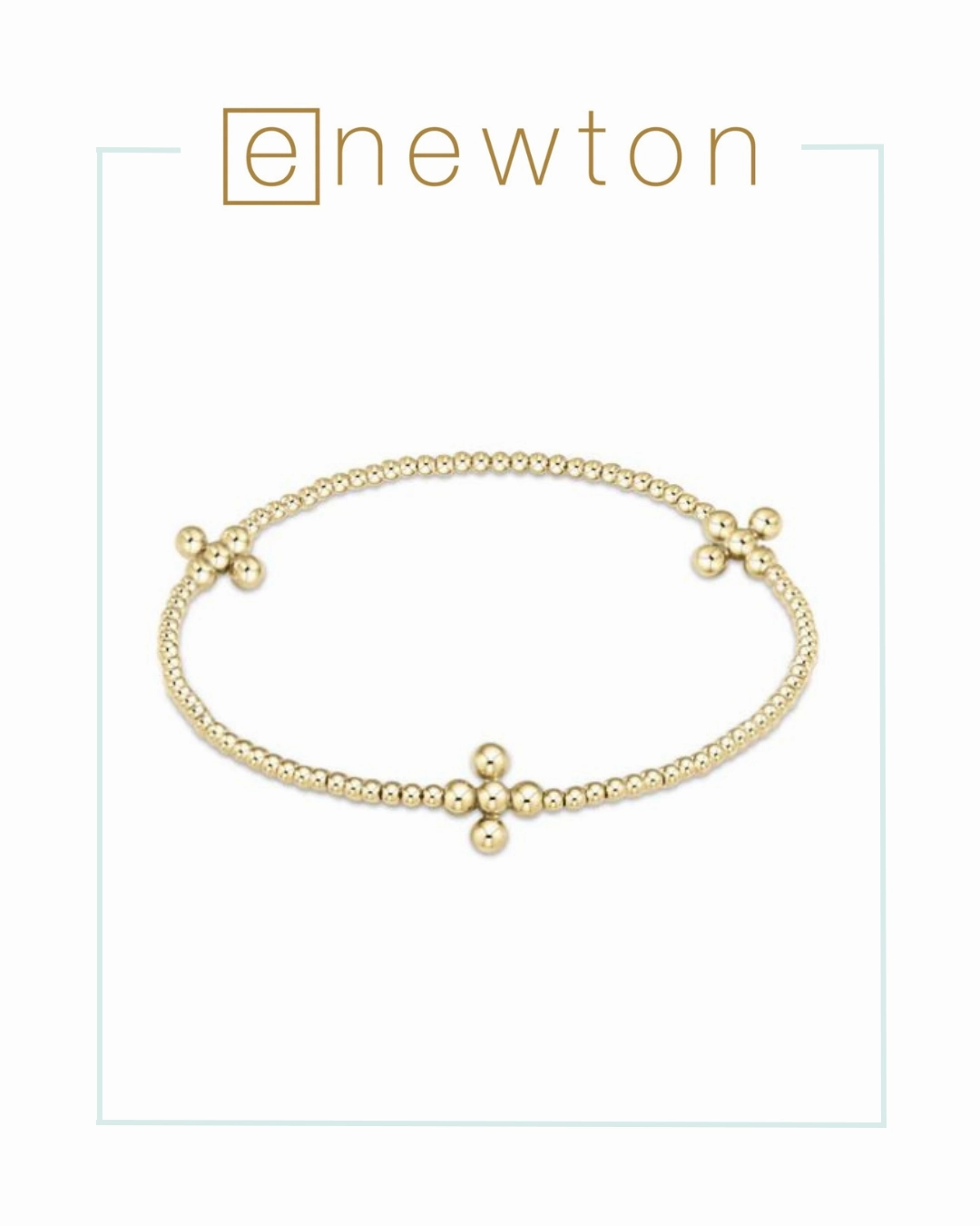 E Newton Signature Cross Gold Pattern 2mm Bead Bracelet - Classic Beaded Signature Cross Gold - 3mm Bead Gold