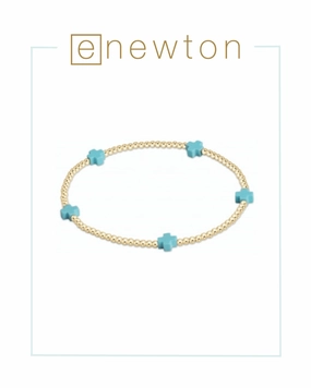 E Newton Signature Cross Small Gold Pattern 2mm Bead Bracelet