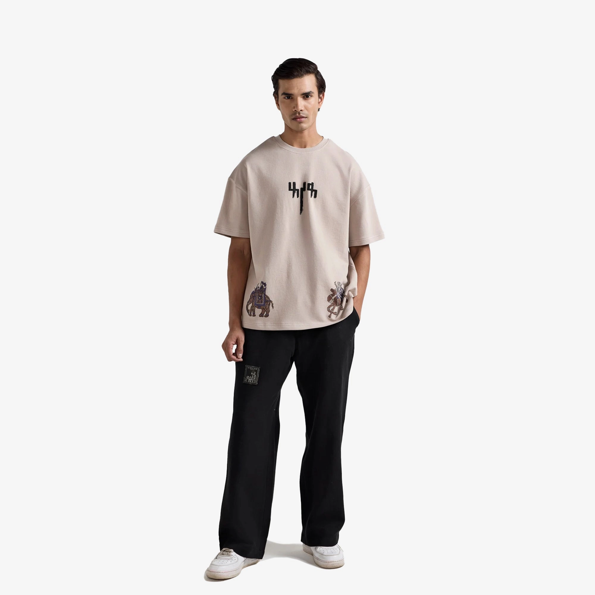 F A R A K | BARAAT BLOCK PRINTED TSHIRT { BEIGE BROWN