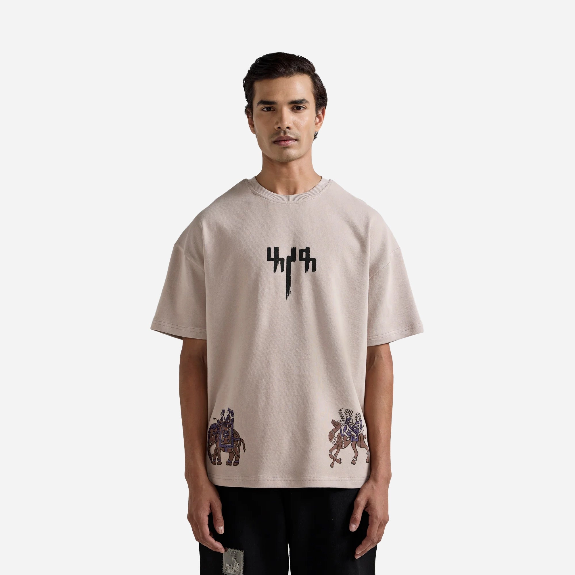 F A R A K | BARAAT BLOCK PRINTED TSHIRT { BEIGE BROWN
