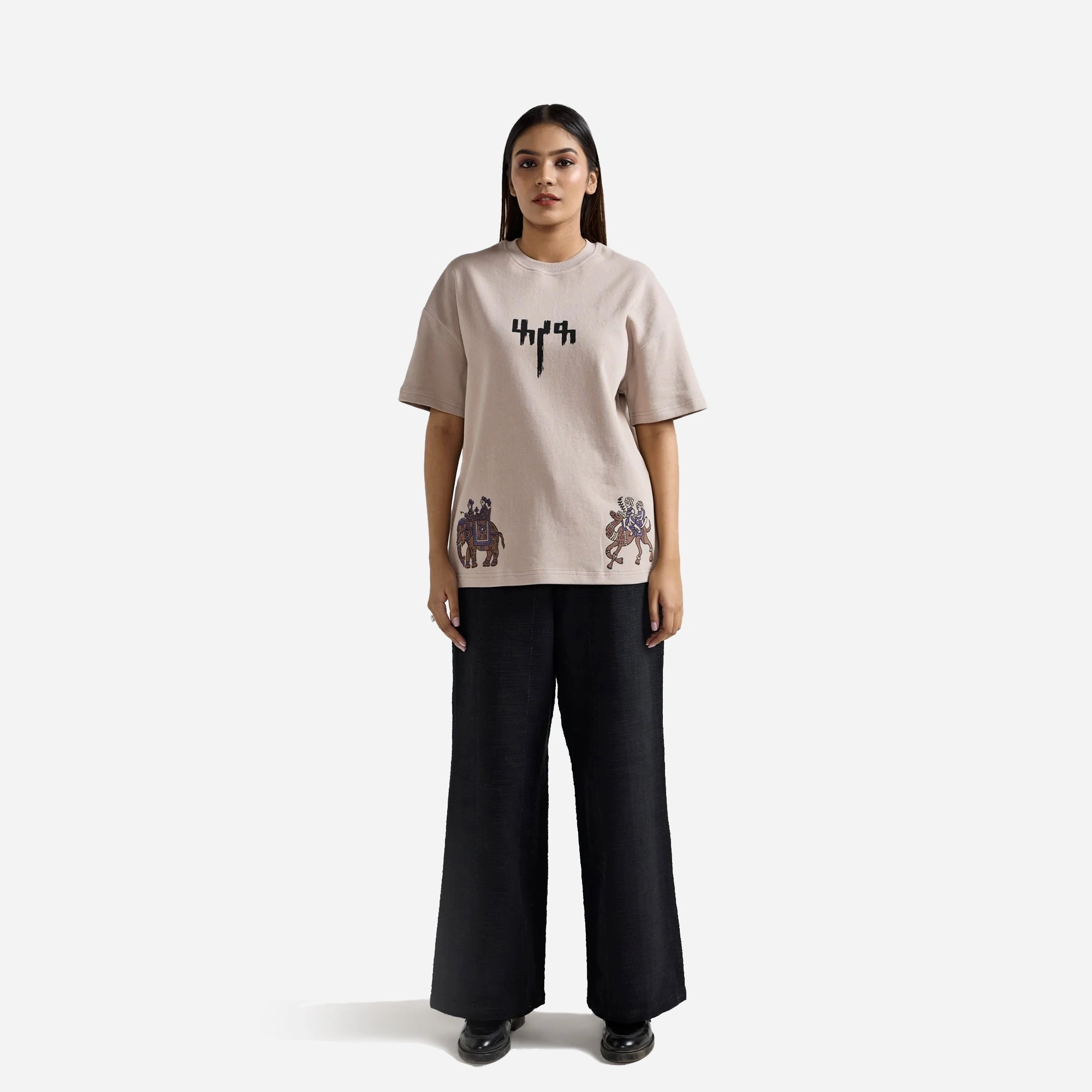 F A R A K | BARAAT BLOCK PRINTED TSHIRT { BEIGE BROWN