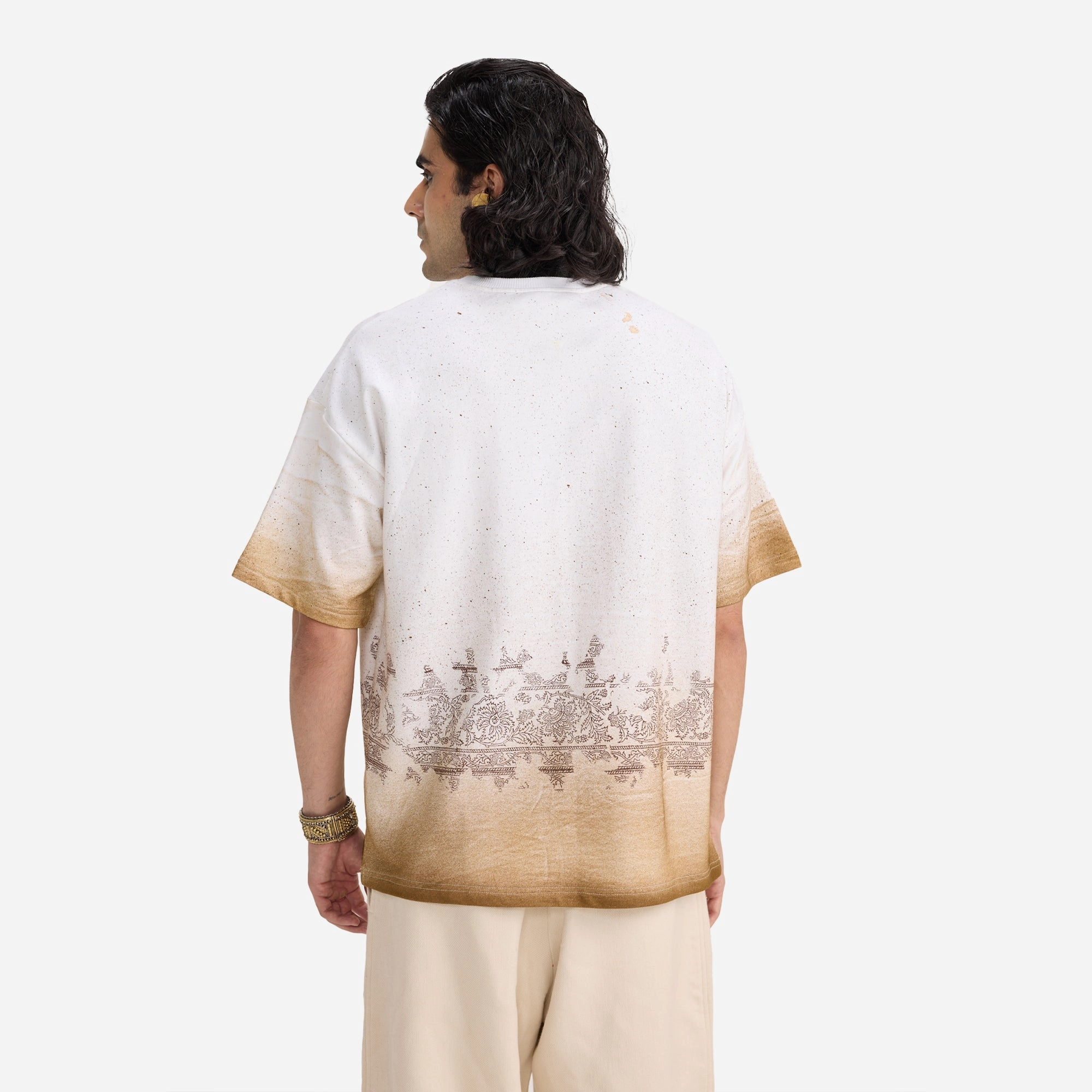F A R A K | BURNING FLOWER HANDMADE T-SHIRT { WHITE/WHITE